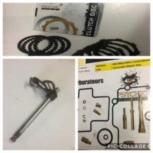 axe de selecteur + kit d’embrayage + kit carbu cr 2001